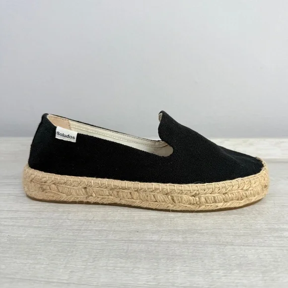 Like New! Soludos Platform Smoking Slippers Black canvas Espadrilles size 6.5 - Picture 3 of 14
